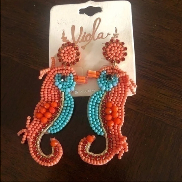 NWT Multi-Bead Seahorse Earrings Made In India - Picture 1 of 2